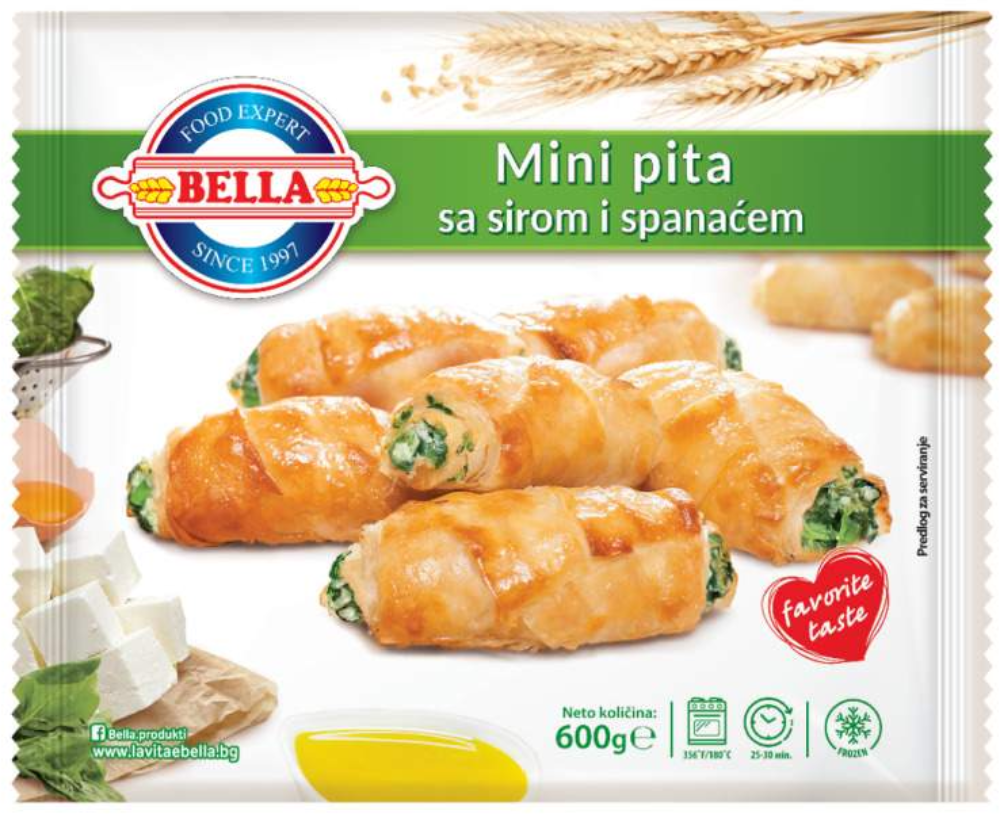 Pita Mini Sir i Spanać 600 g Bella