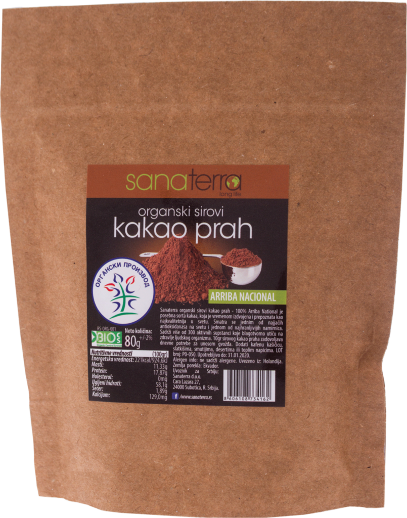 Kakao Prah Org Sirovi 80 g Sanaterra