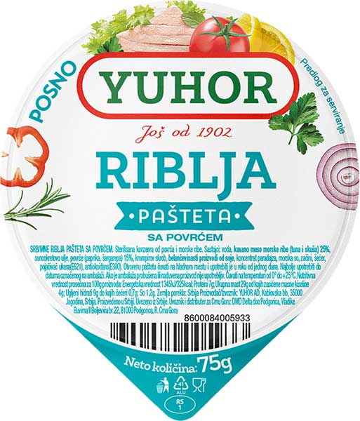 Pašteta Riblja Povrće 75 g Yuhor
