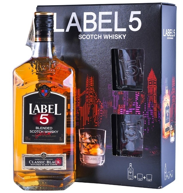 whisky scotch label 5 + dve case 0,7 tim 99