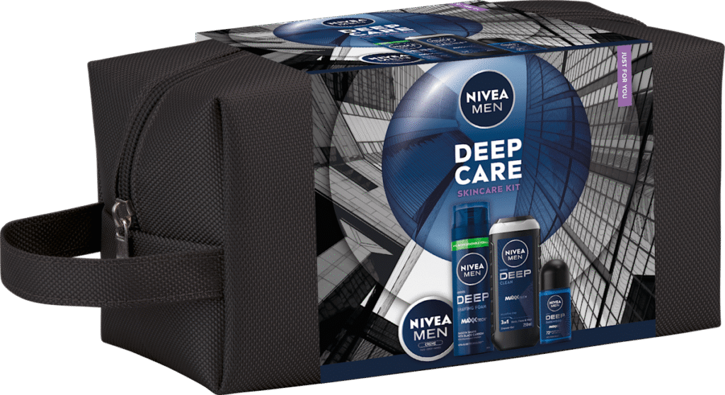 Nivea set M Deep Care neseser (pena 200 ml+creme 75 ml+sg 250 ml+rollon 50 ml)